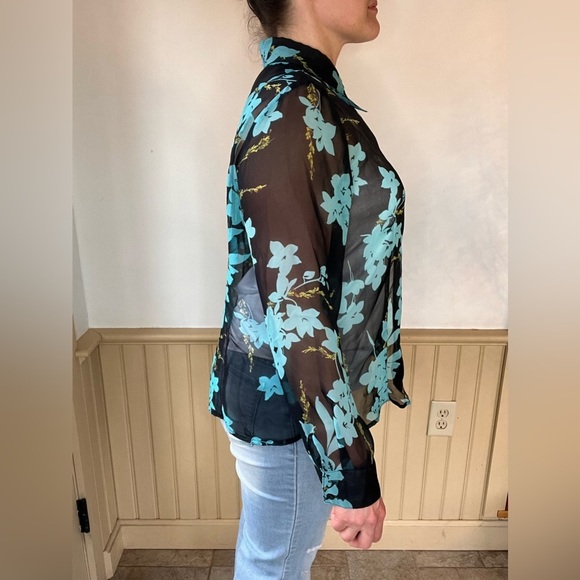 Croft & Barrow Sheer Mesh Floral Blouse Black Y2K Grunge Fairycore XL Whimsigoth - Picture 4 of 10